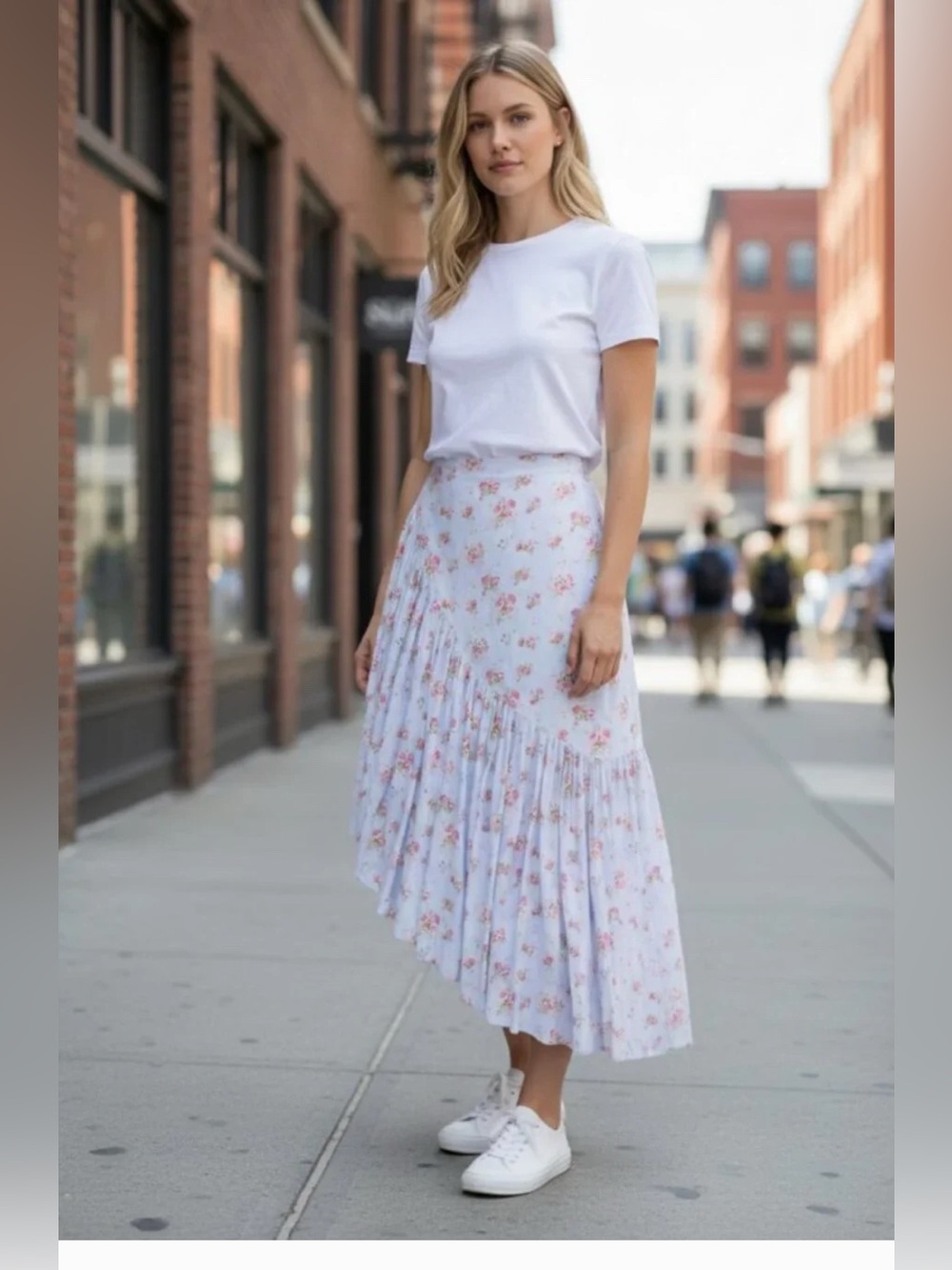 Abercrombie & Fitch Asymmetrical Ruffle Floral Midi Skirt